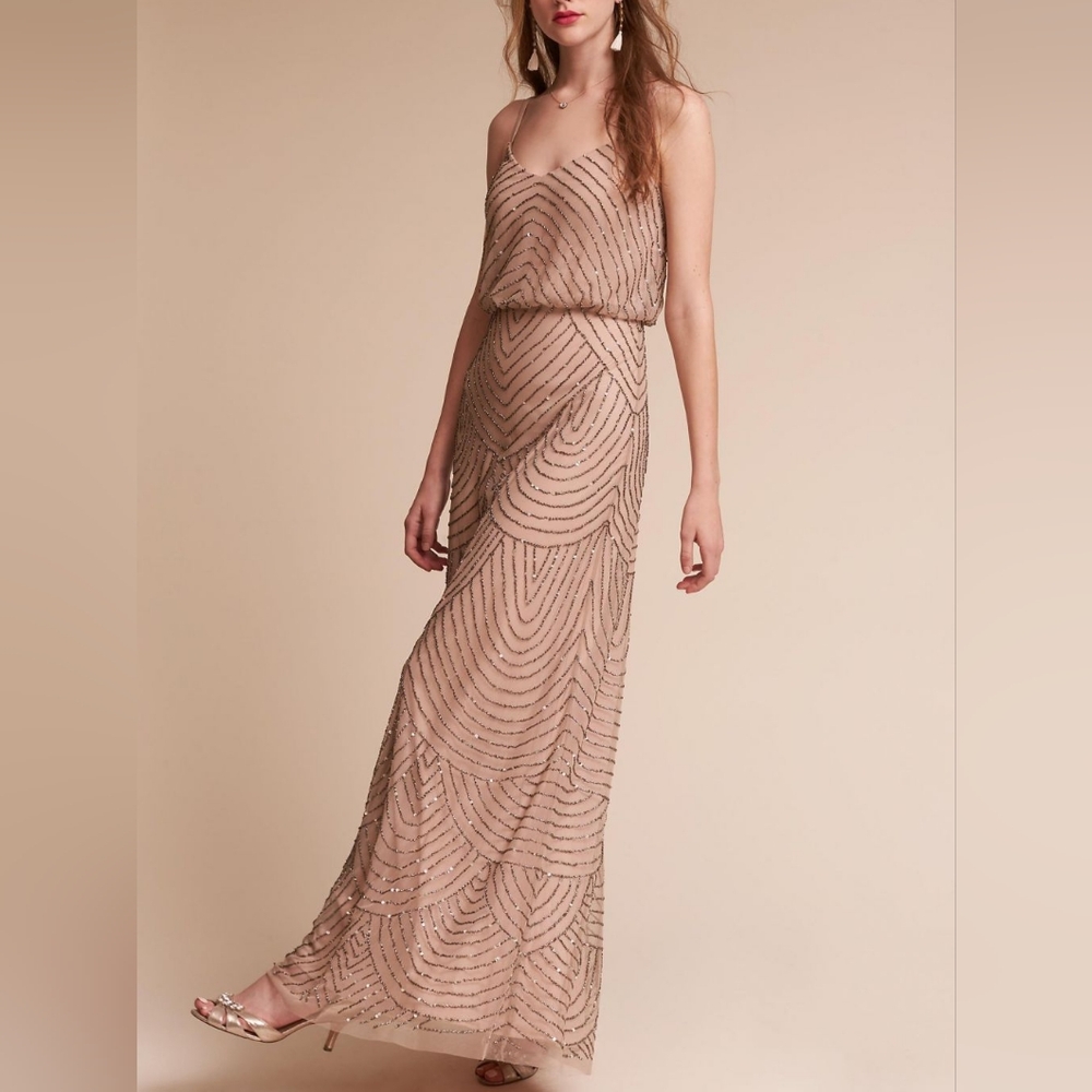 Adrianna Papell Beaded Blouson Blush Pink Maxi Gown